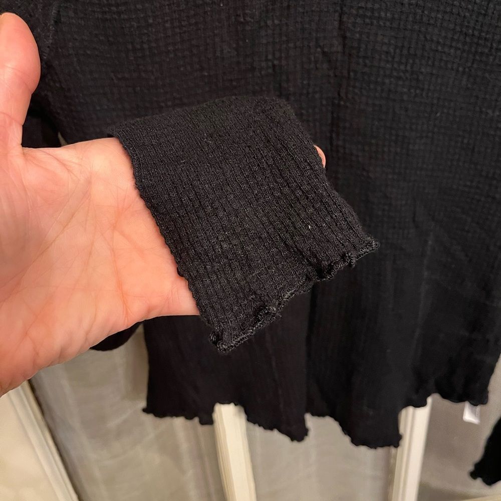 Free People Black Waffle Mock neck Long sleeve Top - Picture 4 of 8